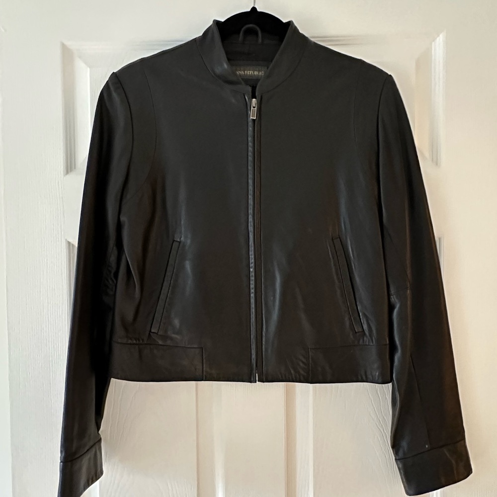 Genuine Leather Bomber Jacket - Women's Black